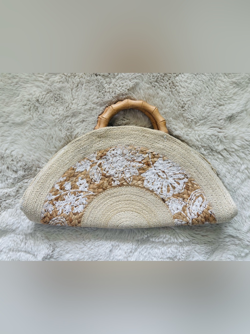 Antik Kraft Pia Half-Moon Jute Straw Clutch with Bamboo Handles
